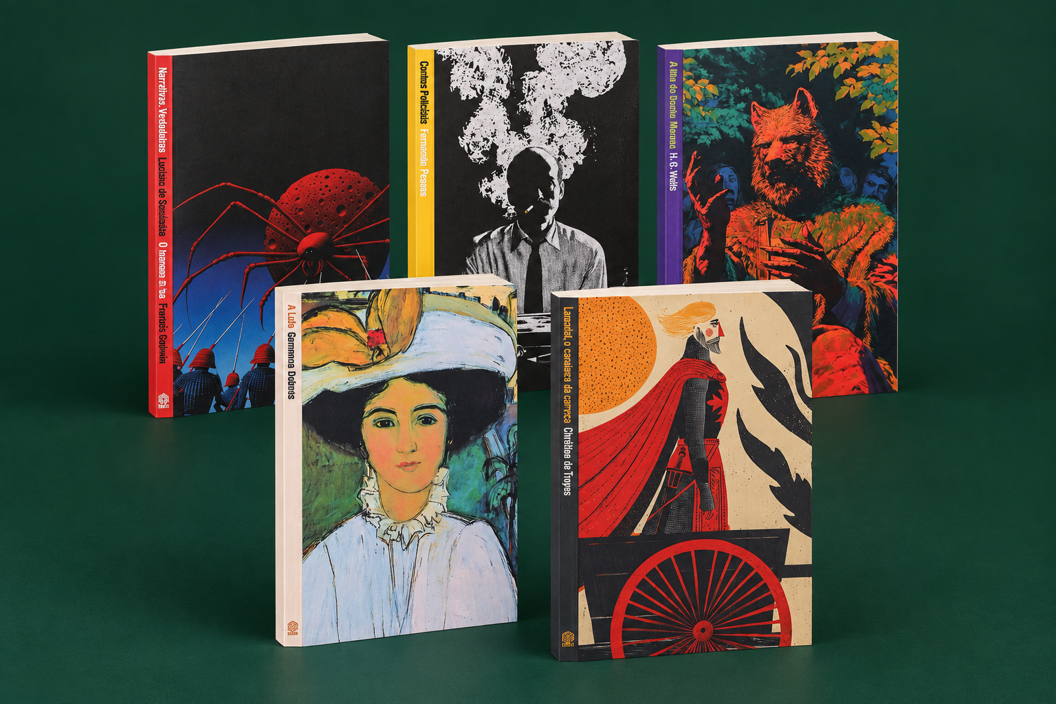 Cinco livros das trincas 01, 02, 03, 05 e 06 reunidos: Narrativas Verdadeiras e O Homem na Lua, Contos Policiais, A Ilha do Doutor Moreau, A Luta e Lancelot